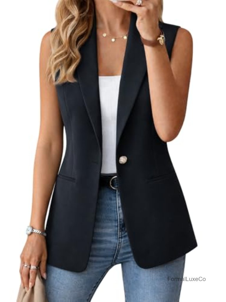 Sleeveless Open Front Blazer Vest Fully Lined Business Casual Work Office